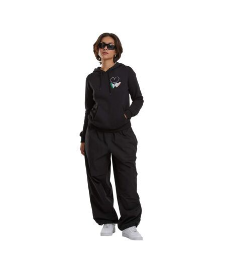 Womens/ladies Damen Kicks Love Embroidered Hoodie Sweat À Capuche Brodé Noir Mister Tee