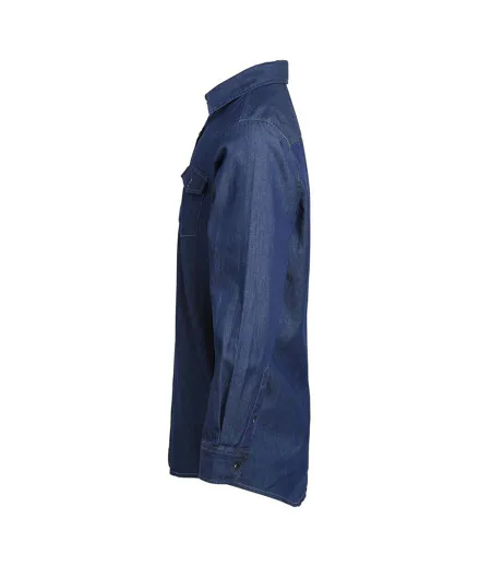 Mens Denim Jean Style Stitching Shirt Indigo Denim Premier