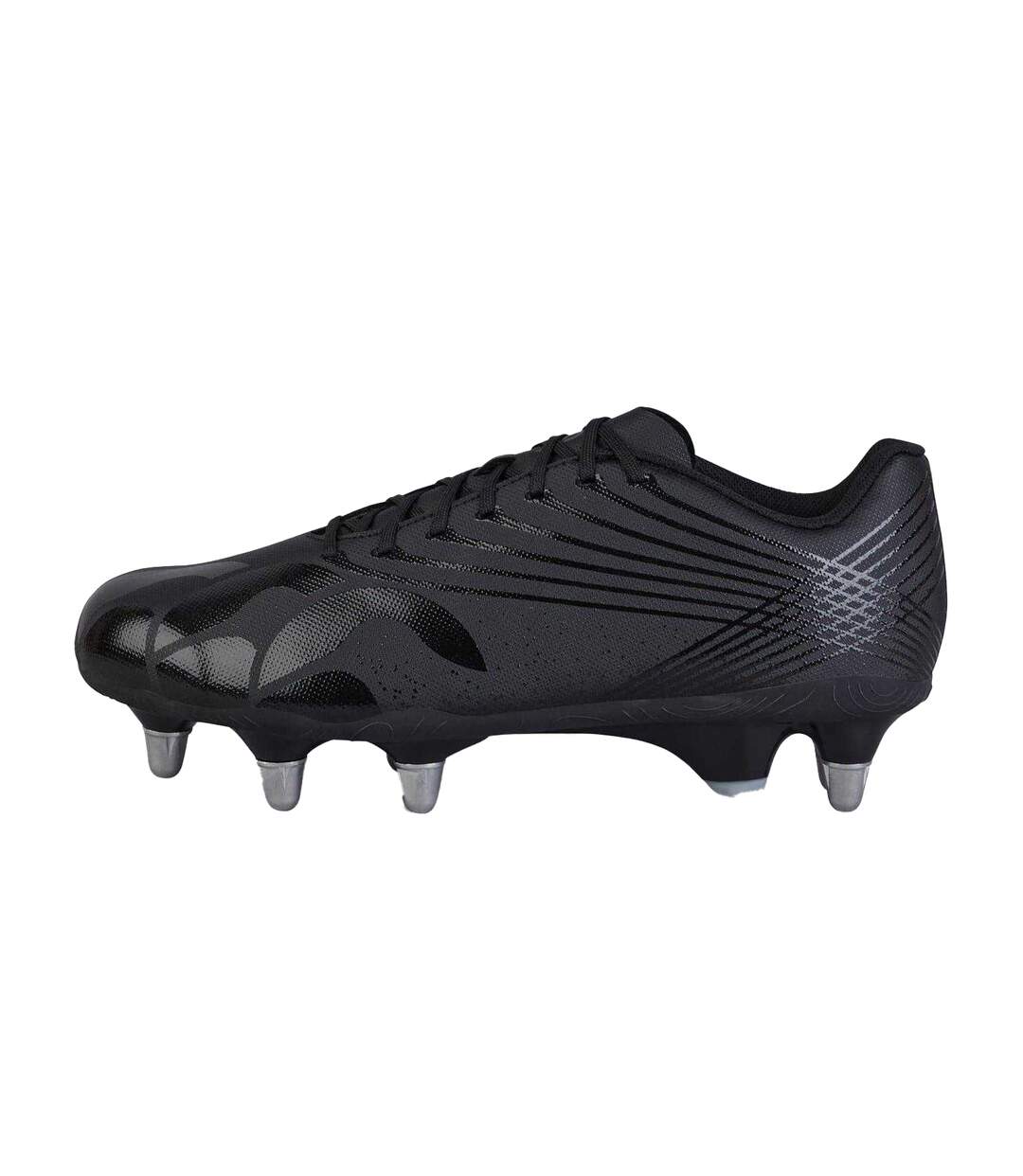 Mens Stampede Groundbreak Team Patterned Leather Soft Ground Rugby Boots Black Silver Canterbury-2