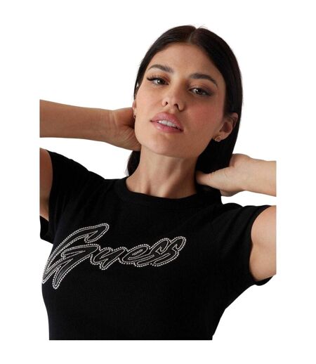 T-shirt Motif/style Strass Femme Noir Vif Guess