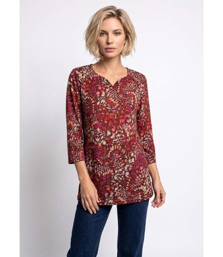 T-shirt long évasé manches 3/4 imprimé tachiste
