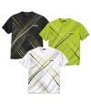 Pack of 3 Men's Sporty T-Shirts - Green Black White Atlas For Men