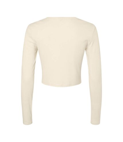 Womens/ladies plain micro-rib long-sleeved crop top solid natural Bella + Canvas