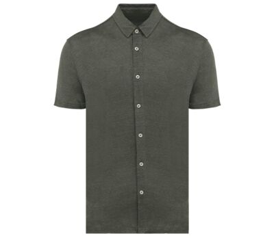 Chemise à manches courtes en lin - Homme - PATS517 - vert kaki