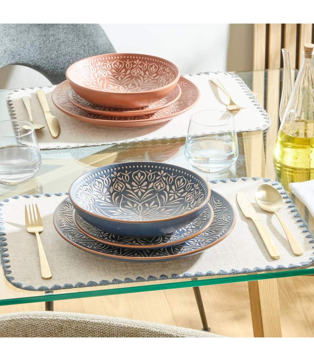 Lot de 6 Assiettes Creuses en Céramique Inès 20cm Bleu-3
