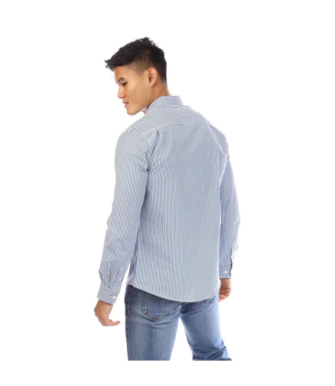 Mens Beasley Vertical Stripe Long-sleeved Shirt Navy White Peter Werth-3