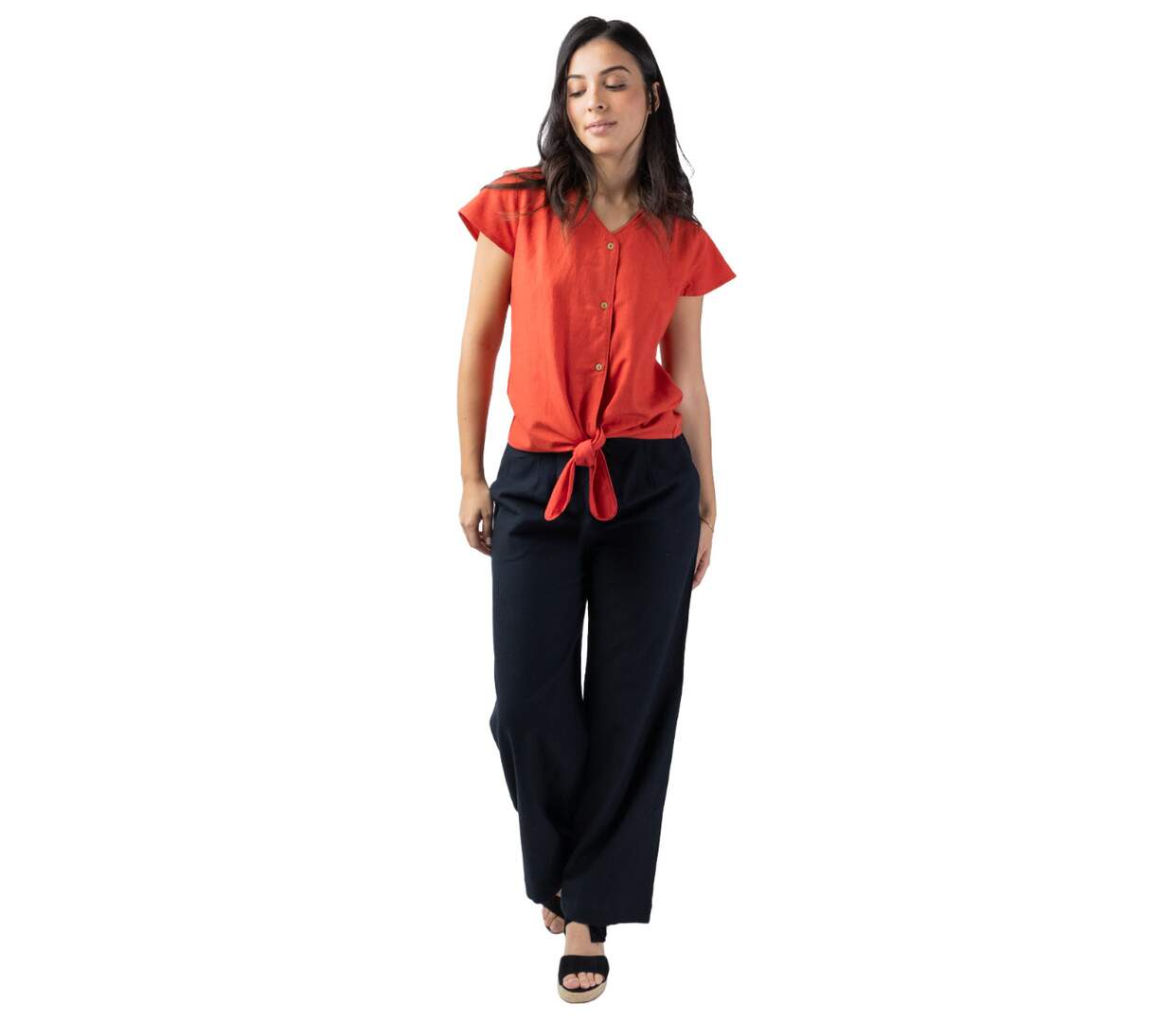 Top femme été manches courtes ERMINE uni terracotta Coton Du Monde-1