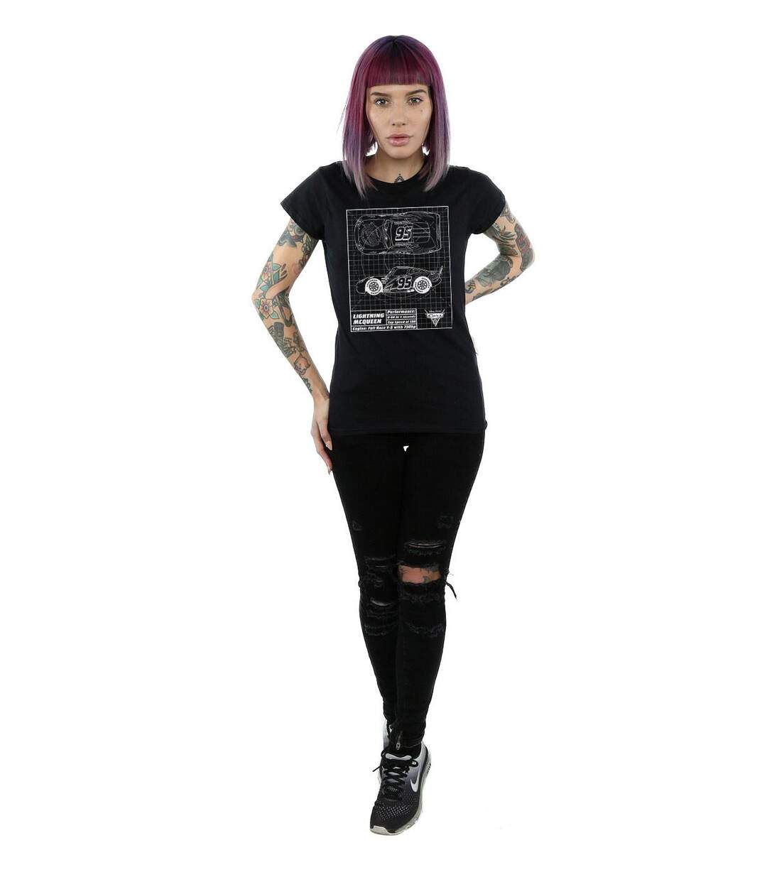Disney - T-shirt CARS LIGHTNING MCQUEEN BLUEPRINT - Femme (Noir) - UTBI13739-4