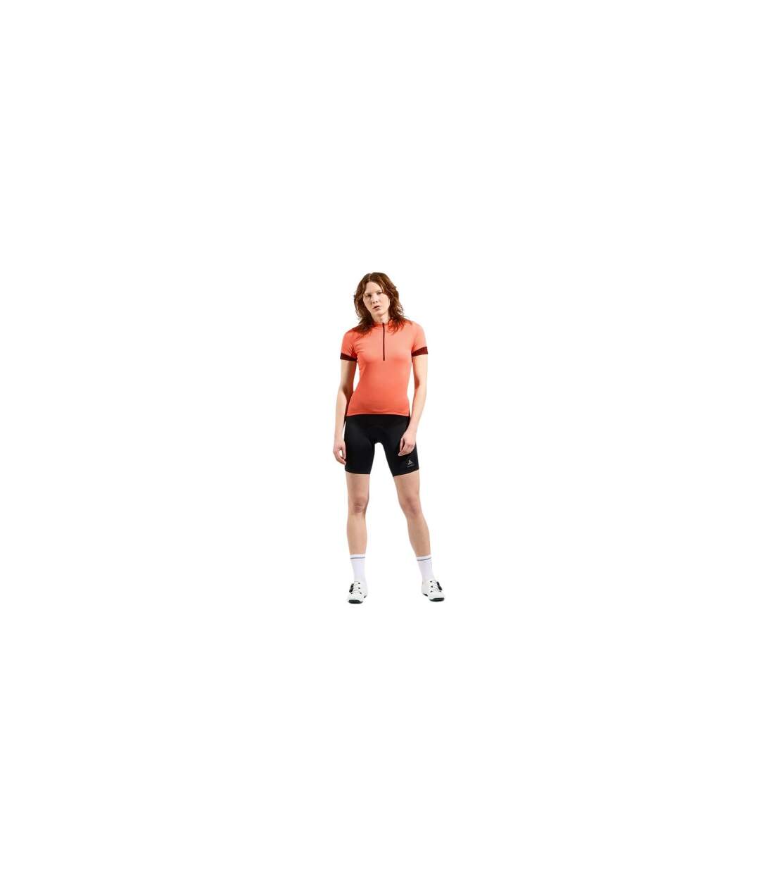 Womens/ladies Colour Block Regular Cycling Jersey Coral Odlo-1