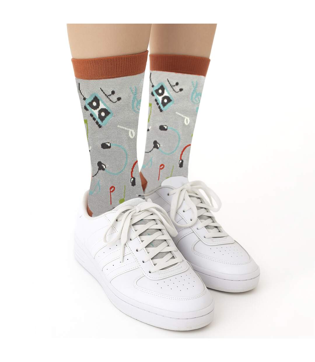 Miss Sparrow - Chaussettes Fantaisie Femme Bambou Motif Musique Rétro Douces-5