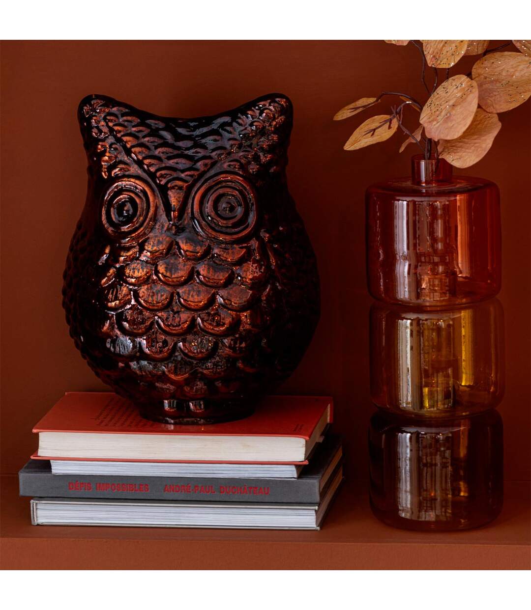 Statuette Hibou en Verre Automn 25cm Rouille-3