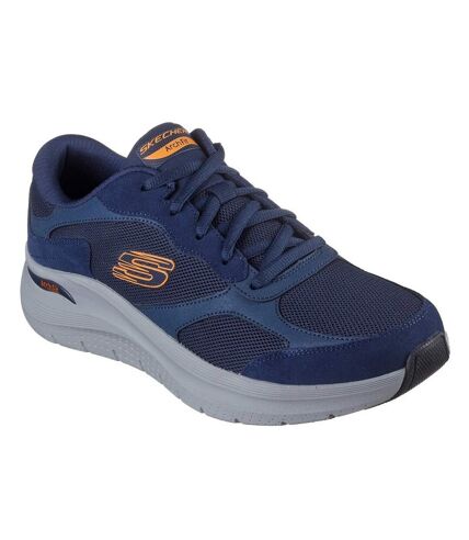 Mens 2.0 the keep patent leather arch fit trainers navy/orange Skechers