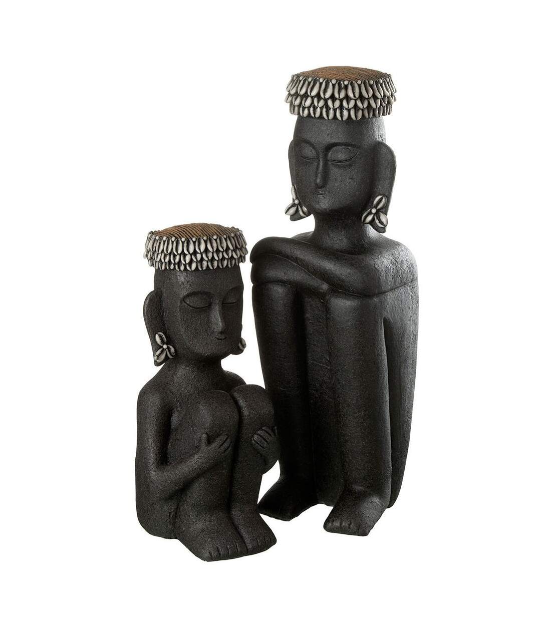 Statue Déco Assise Ethnique 33cm Noir-2