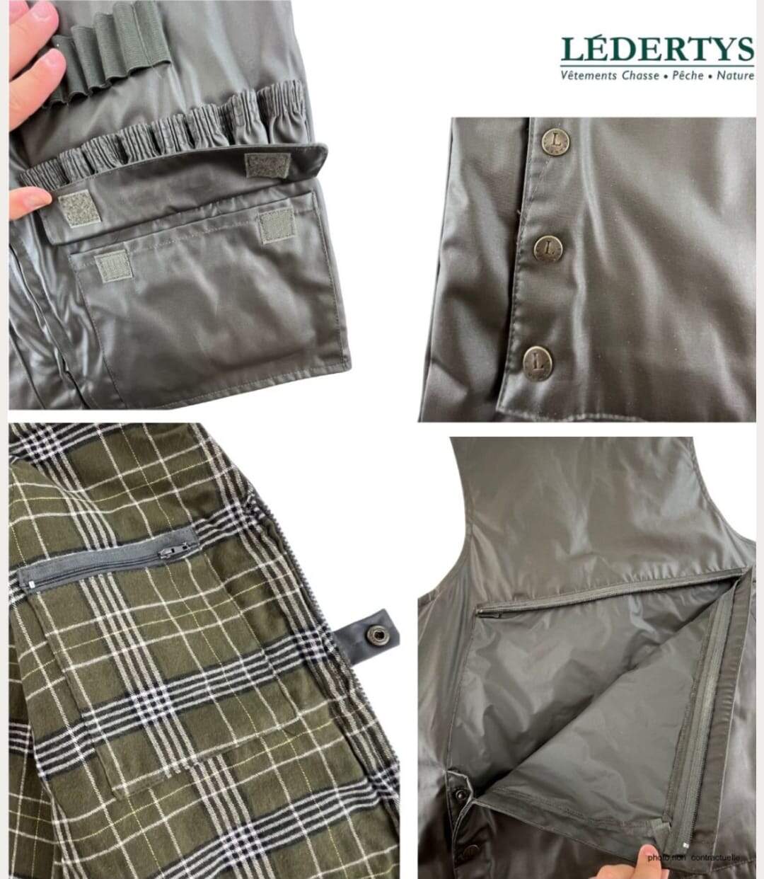 Gilet de Chasse LEDERTYS Impercoat LY0209 – Carnier Détachable PVC, Cartouchière et Protection Impercoat-5