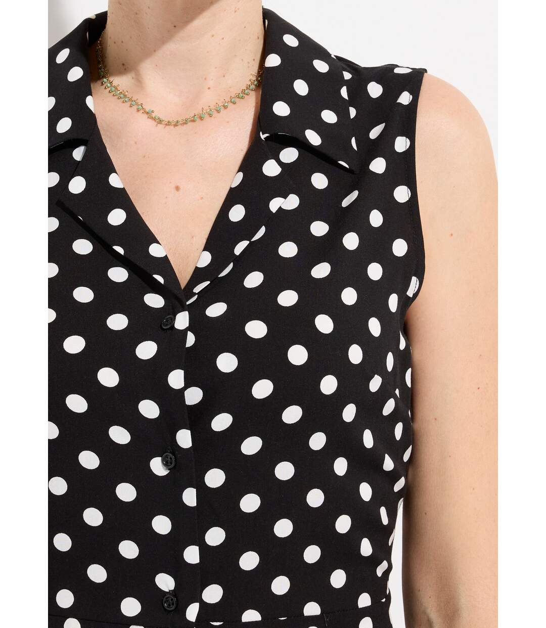 Robe-chemisier longue à pois sans manches-3
