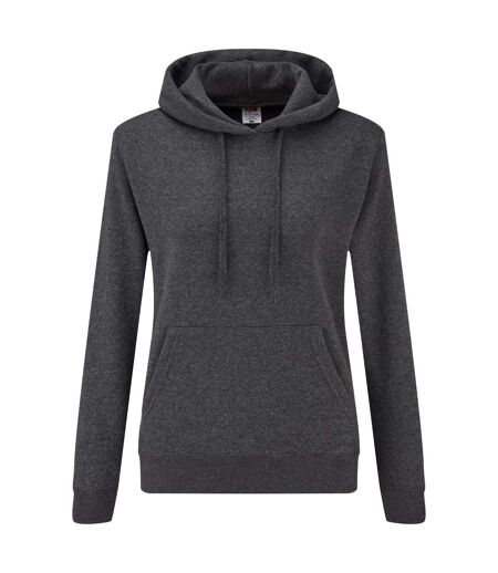 Womens/ladies Classic Plain Hoodie Dark Heather Grey Fruit Of The Loom