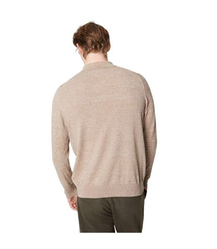 Mens knitted cotton long-sleeved polo shirt oatmeal Burton