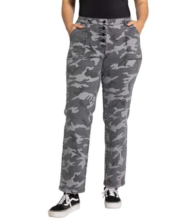 ULLA POPKEN Jeans boyfriend camouflage large 4 poches noir NEUF