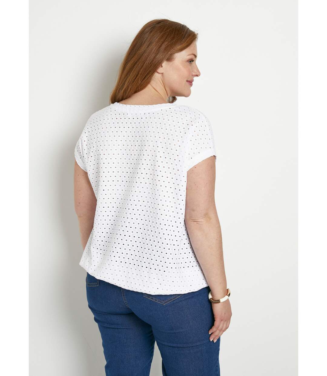 T-shirt ample blousant court uni col V-2
