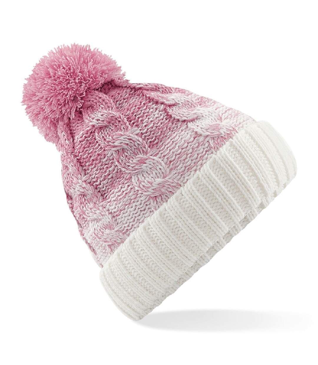 Bonnet ombré maille torsadée à pompon adulte - B459 - rose clair dégradé-1