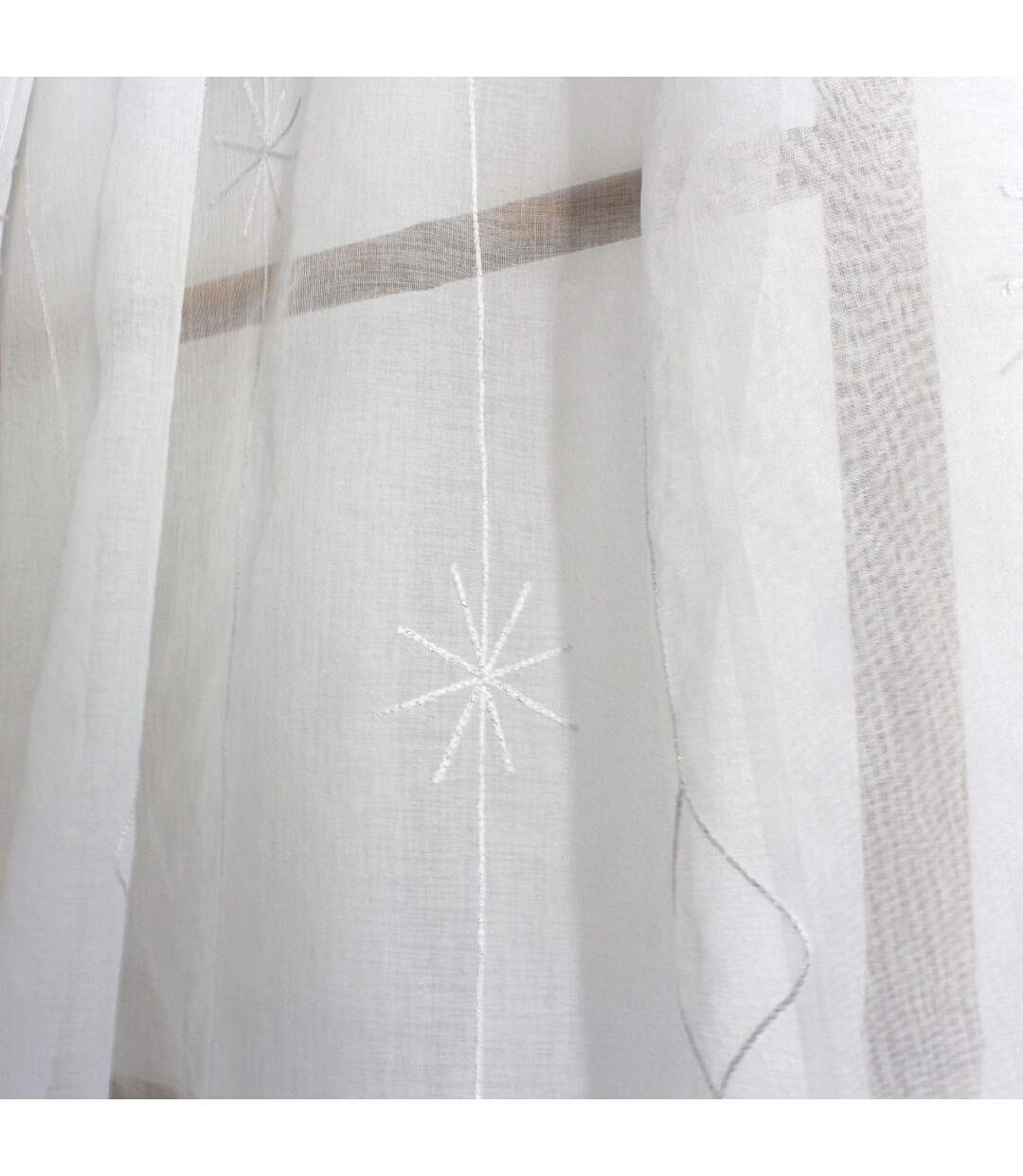 Rideau Voilage Brodé Noël 140x240cm Blanc & Argent-3
