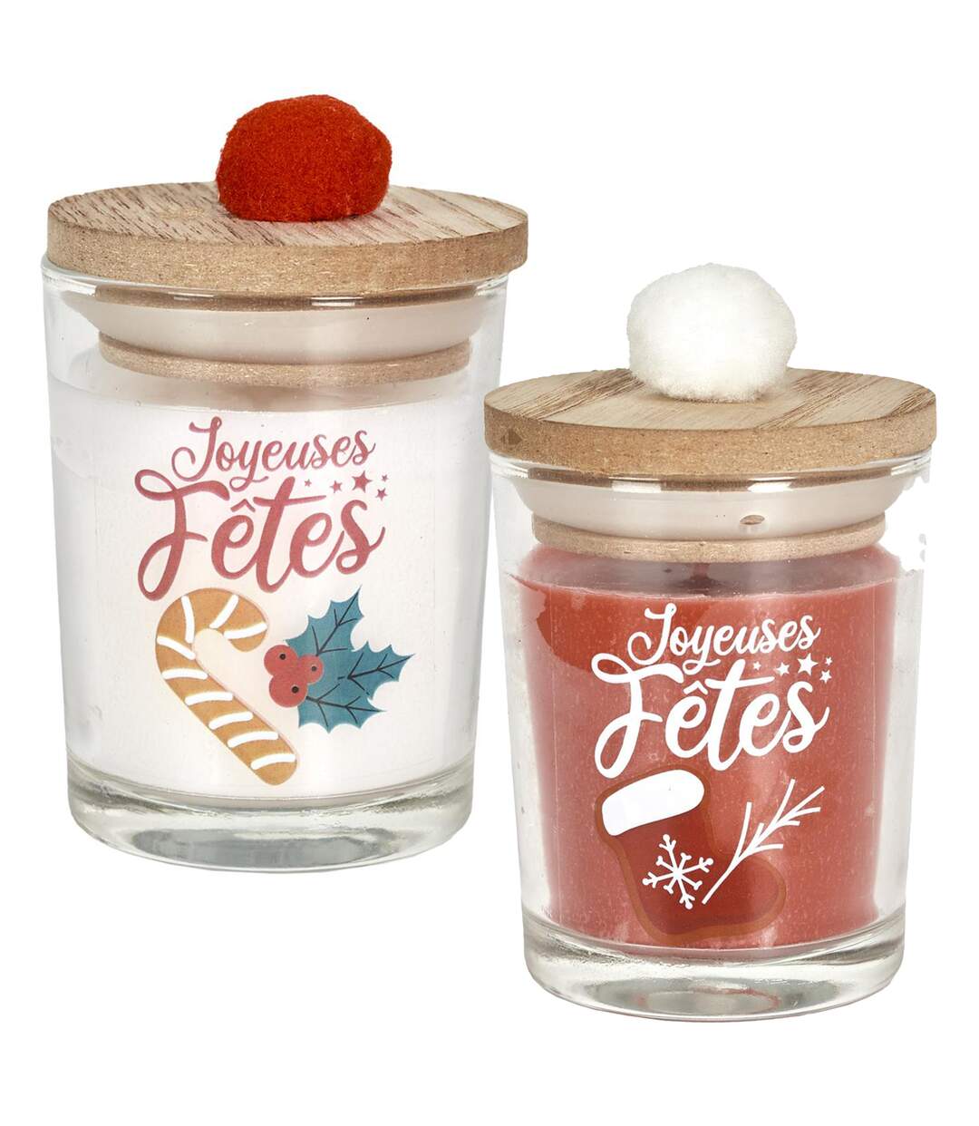 Lot de 2 bougies de Noël SWEET POMPOM