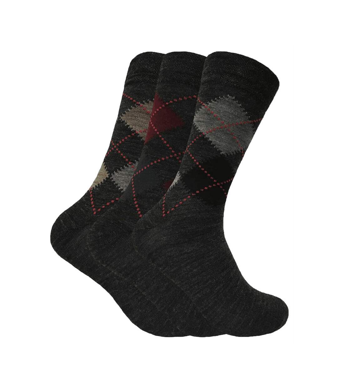 3 Paires Chaussettes Homme Laine à Motifs Losanges-1