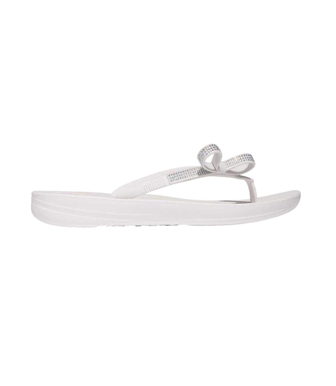 Womens/ladies Iqushion Rhinestone Bow Detail Flip Flops White Fit Flop-2
