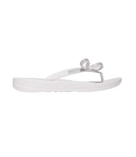 Womens/ladies Iqushion Rhinestone Bow Detail Flip Flops White Fit Flop