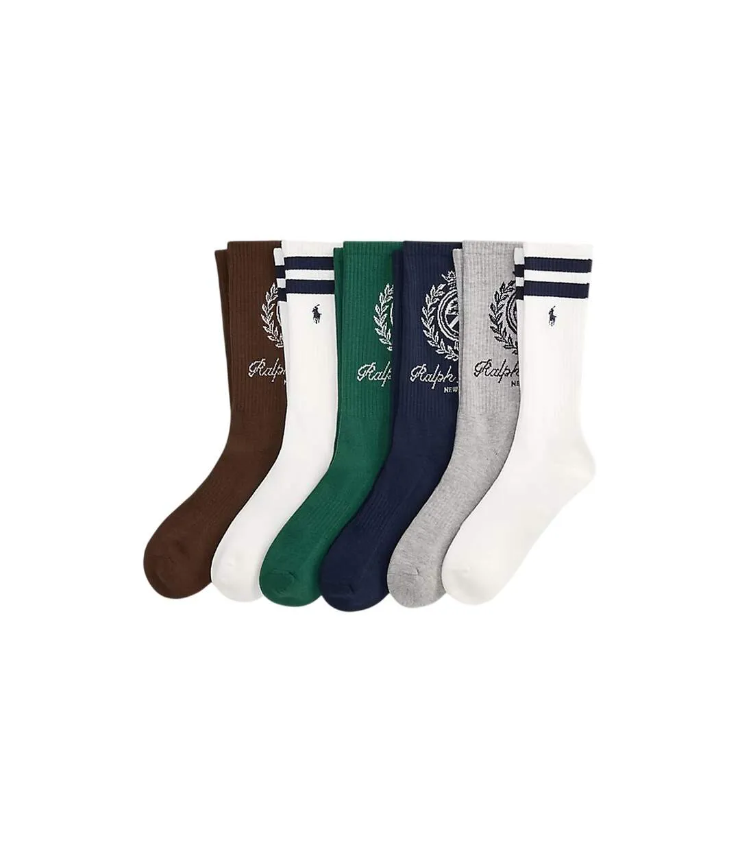 Pack Of 6  Unisex Adult Crest Crew Socks  Multicoloured Ralph Lauren-3