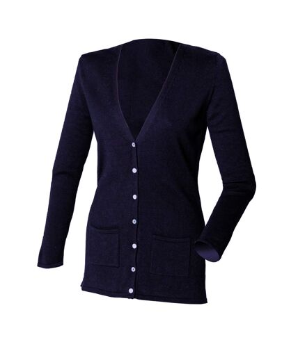 Henbury Ladies/Womens V-Neck Button Fine Knit Cardigan (Navy) - UTRW662