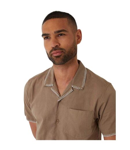 Mens Burnley Short-sleeved Shirt Taupe Threadbare