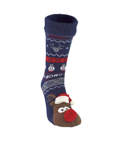 Mens Thermal Rudolph Design Christmas Fleece Lined Slipper Socks