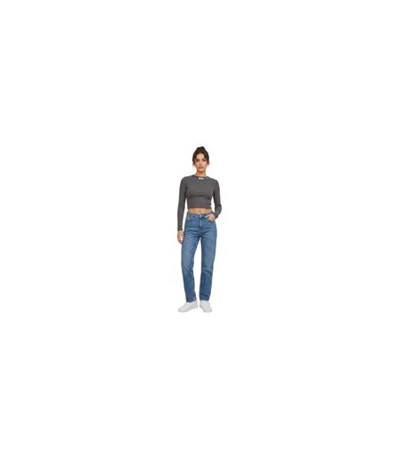 T-shirt Court Manches Longues Feline Femme Gris Foncé Chiné JJXX