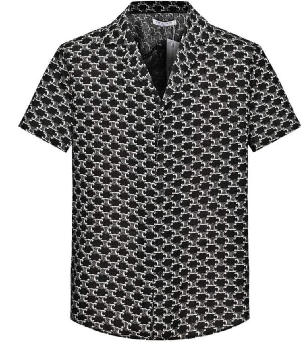 Chemise homme ajustée manches courtes imprimé abstrait noir à Col chemise-3