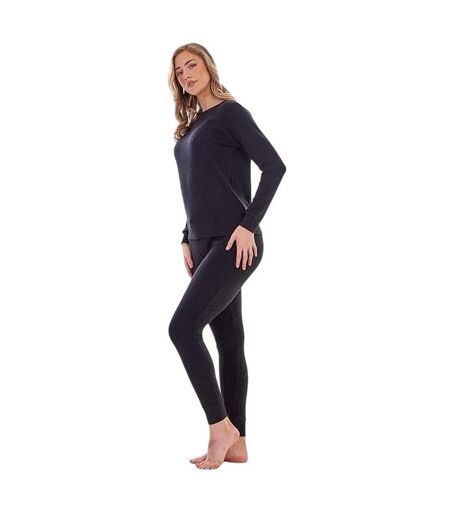 Ensemble De Pyjama Long Motif/style Côtelé Femme Noir Keanu