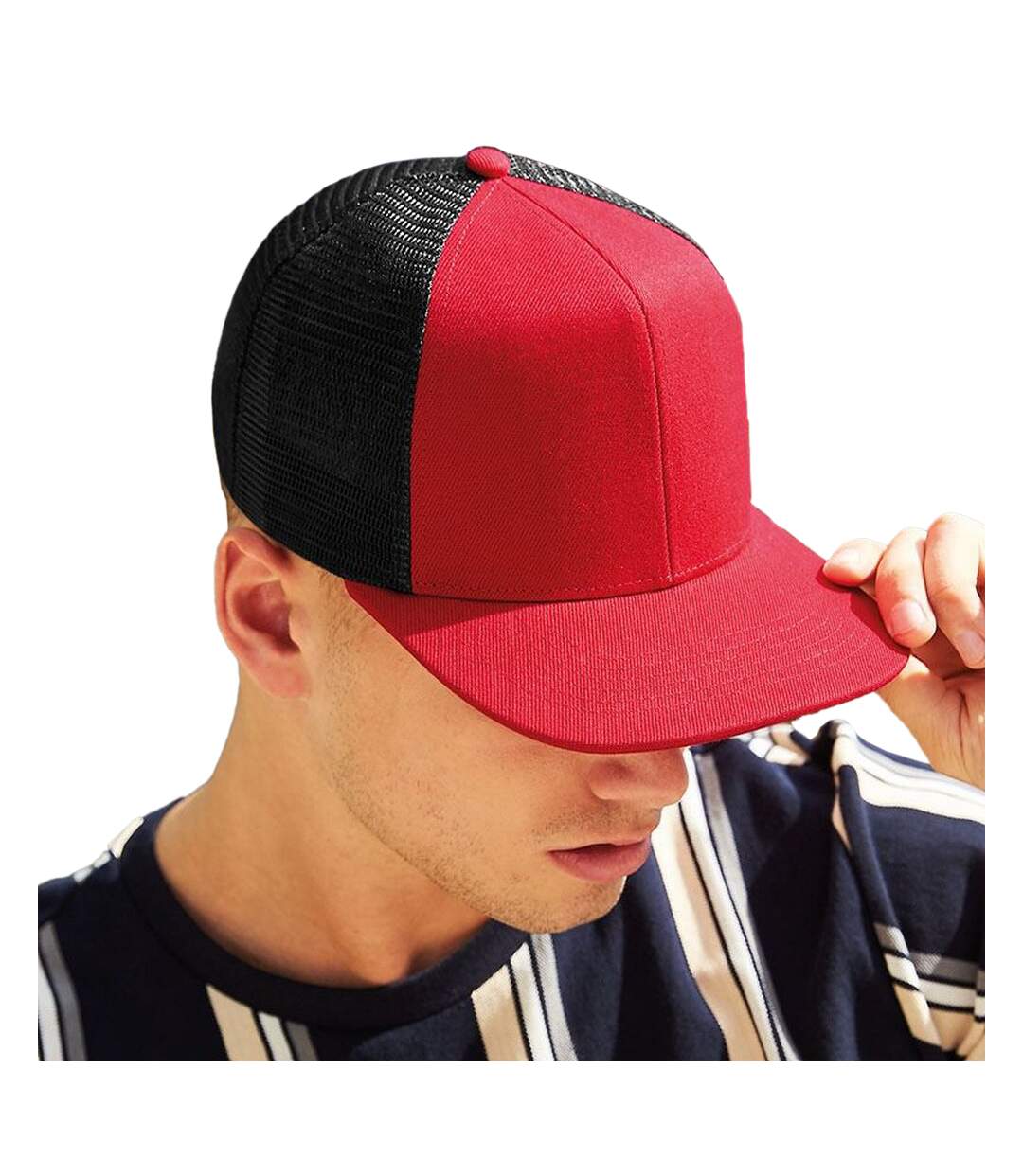 Unisex Adult Trucker Cap Red Black Beechfield-3