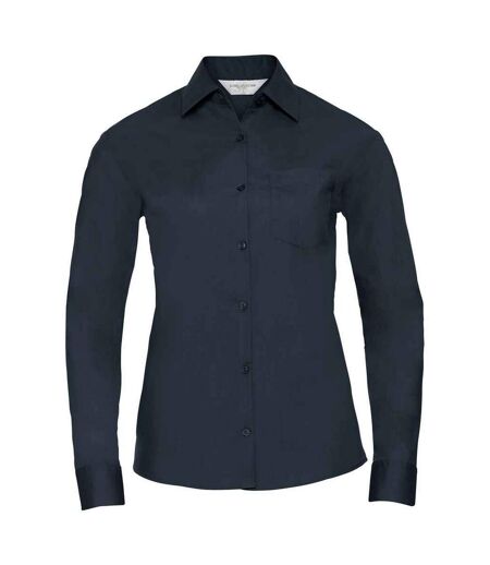 Womens/ladies poplin easy-care long-sleeved formal shirt french navy Russell Collection