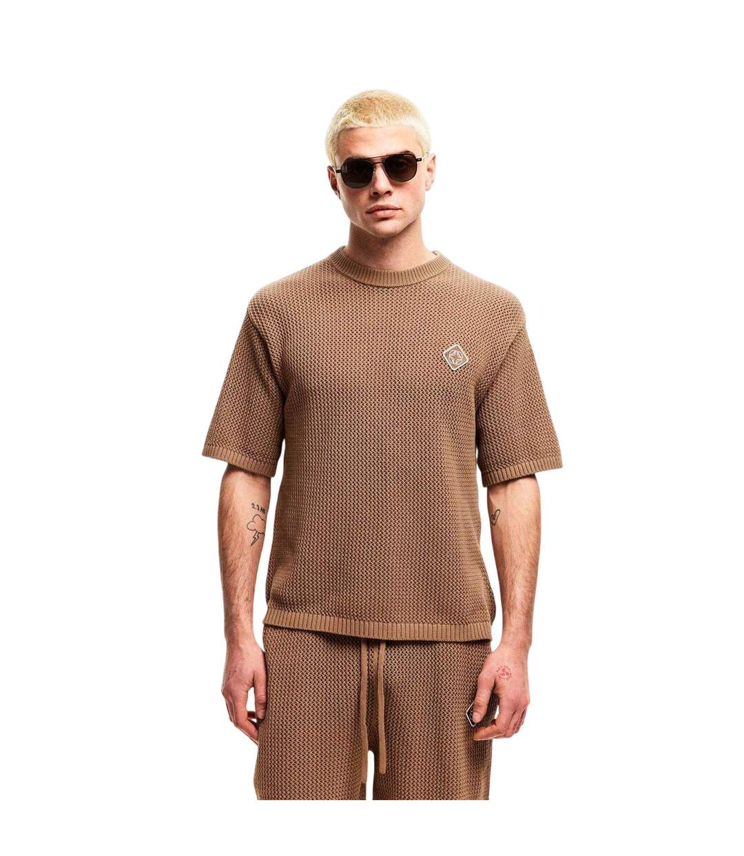 Mens Logo Knitted T-shirt Mocha Belier-4