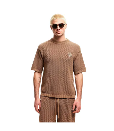 Mens Logo Knitted T-shirt Mocha Belier