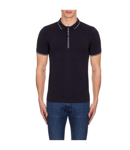 Mens Stripe Quarter Zip Polo Shirt Dark Navy Armani Exchange