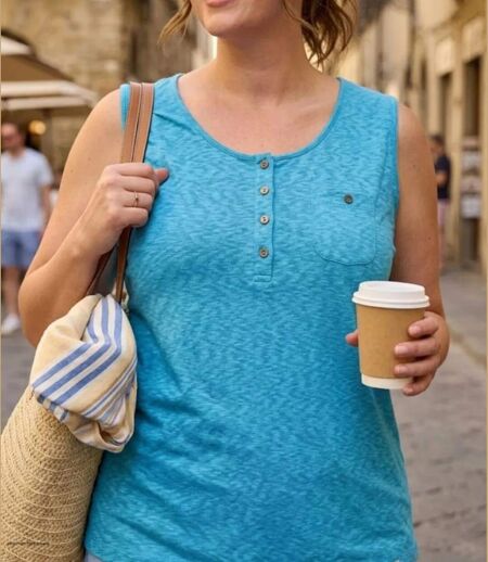 Axone GRAZIA1 Débardeur femme grande taille en coton flammé pour une fraîcheur absolue