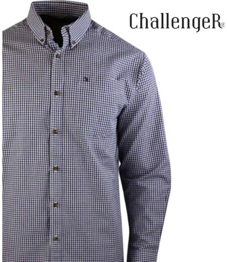 CHALLENGER TACOTI1 — Chemise à carreaux manches longues bleu et noir : chaleur naturelle et coupe confort