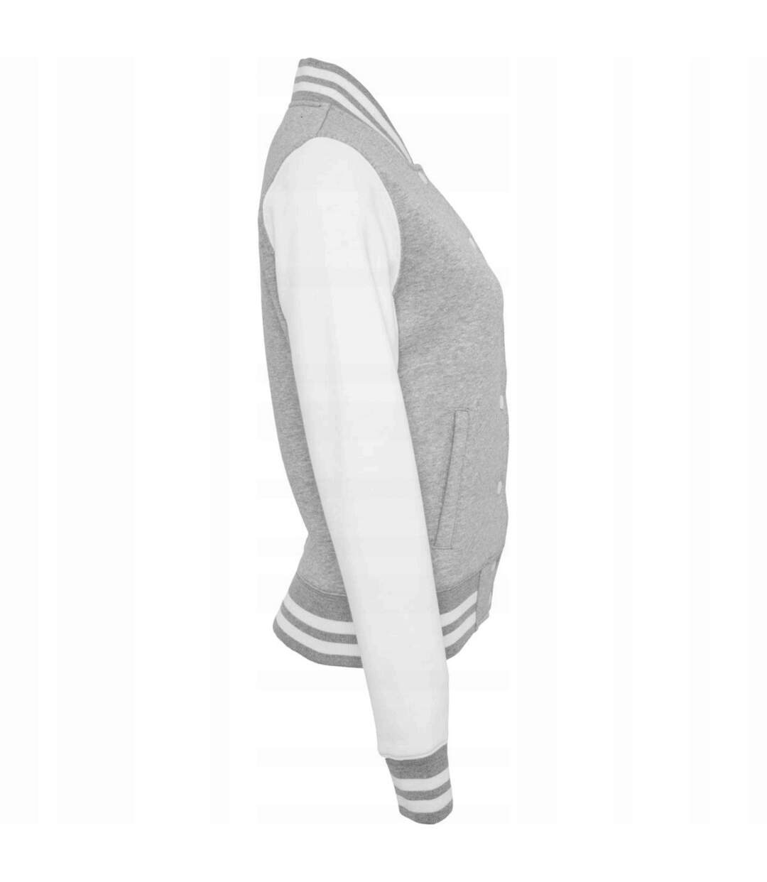 Blouson D'université Femme Gris Chiné Blanc Build Your Brand-4