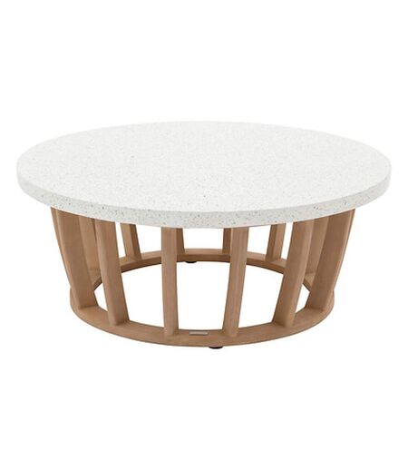 Table basse de jardin ronde en bois et béton LEMINDO - Marron
