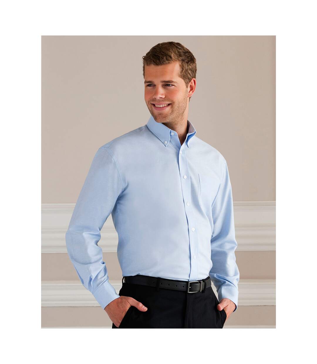 Collection mens long sleeve easy care oxford shirt oxford blue Russell-2