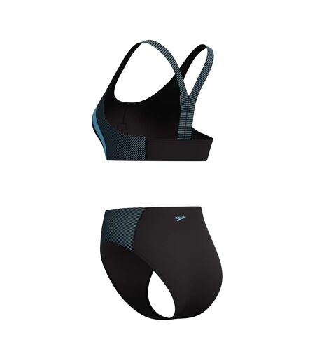 Womens/ladies Quantum Splice Ribbed Two-piece Swimsuit Black Light Blue Speedo