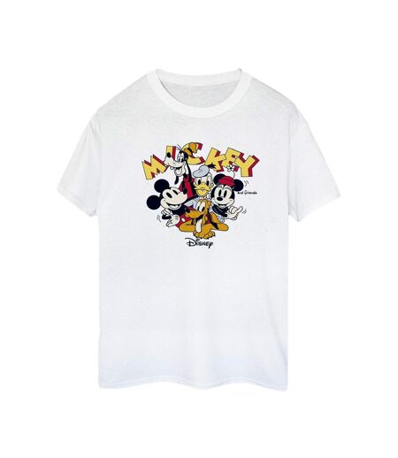 Disney Femme/Ladies Mickey Mouse Group Cotton Boyfriend T-Shirt (Blanc) - UTBI38390