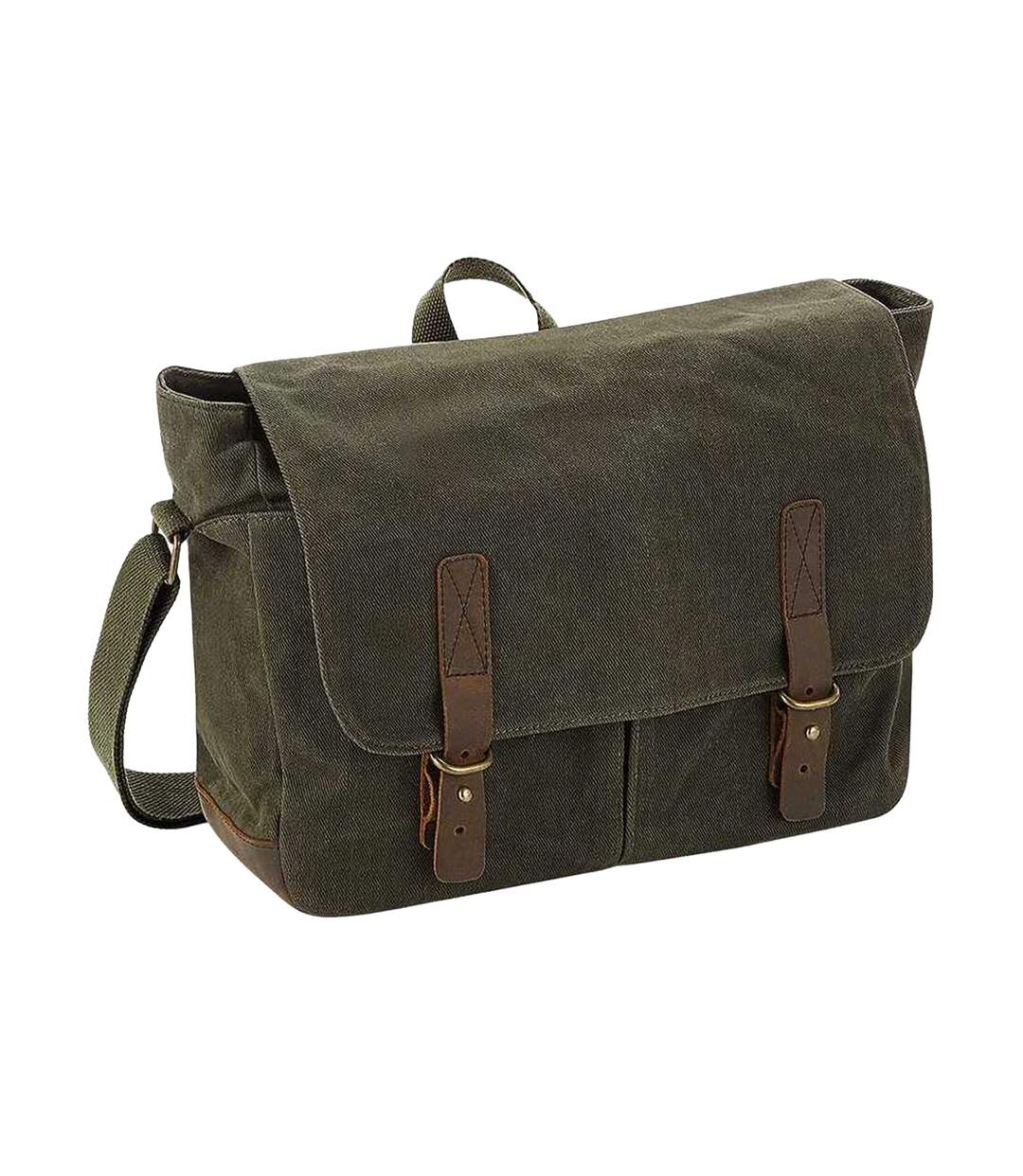 Heritage leather trim messenger bag one size olive Quadra-1
