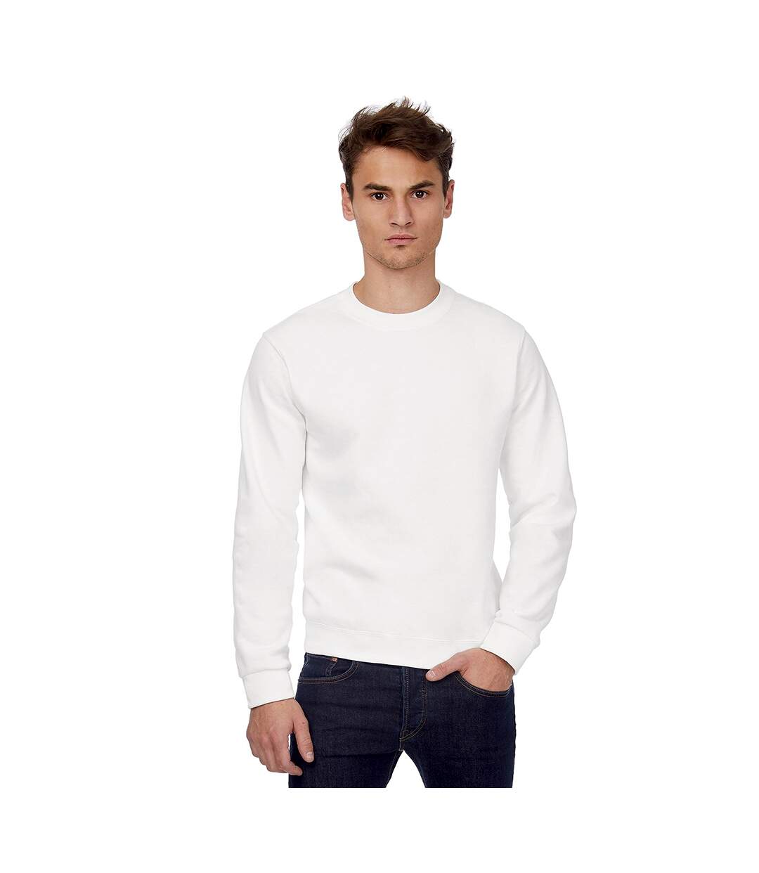 B&C Mens Crew Neck Sweatshirt Top (White) - UTBC1297